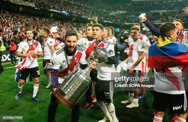Players of River Plate celebrates after they won the Finals of Copa CONMEBOL Libertadores 2018 at Estadio Santiago Bernabeu in Madrid. River Plate...