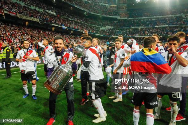Players of River Plate celebrates after they won the Finals of Copa CONMEBOL Libertadores 2018 at Estadio Santiago Bernabeu in Madrid. River Plate...