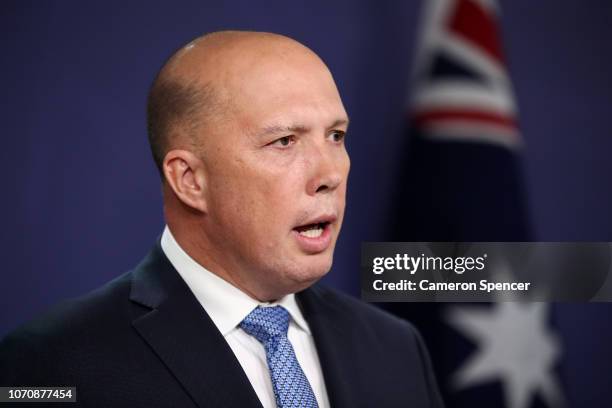 Home Affairs Peter Dutton speaks during a press conference on November 22, 2018 in Sydney, Australia. The Federal Government is considering changes...