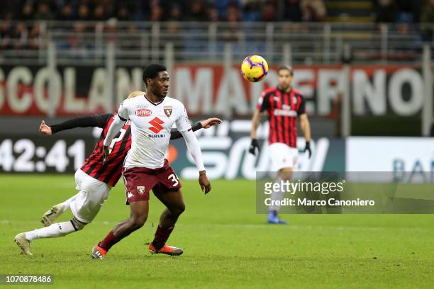 Ola Aina of Torino FC in action during the Serie A football match between Ac Milan and Torino Fc. The match end in a tie 0-0.