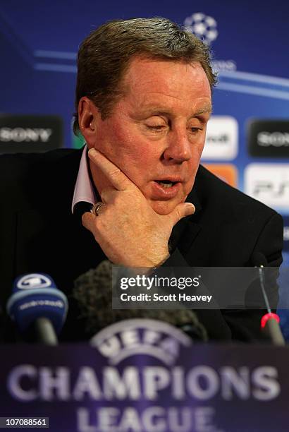 Tottenham manager Harry Redknapp talksto the media during a press conference to preview the UEFA Champions League group A match against Werder Bremen...