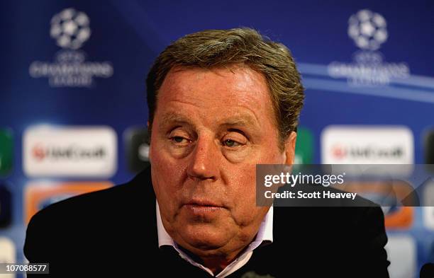 Tottenham manager Harry Redknapp talks to the media during a press conference to preview the UEFA Champions League group A match against Werder...