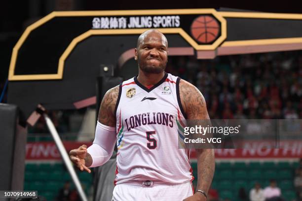 Marreese Speights of Guangzhou Long-Lions reacts during the 2018/2019 Chinese Basketball Association League 14th round match between Guangzhou...