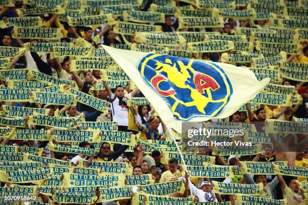 Fans of America cheer for their team during the semifinal second leg match between America and Pumas UNAM as part of the Torneo Apertura 2018 Liga MX...