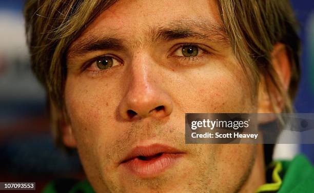 Clemens Fritz of Werder Bremen talks to the media to preview their UEFA Champions League Group A match against Tottenham Hotspur on November 23, 2010...