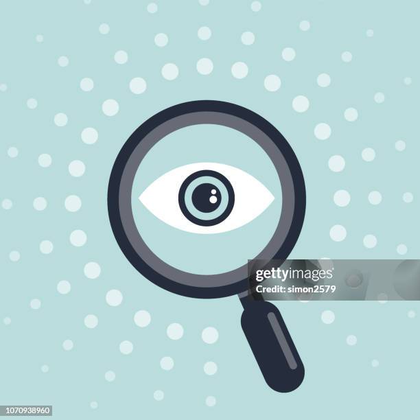 stockillustraties, clipart, cartoons en iconen met pictogram ontwerp van oog en vergrootglas - eye test equipment