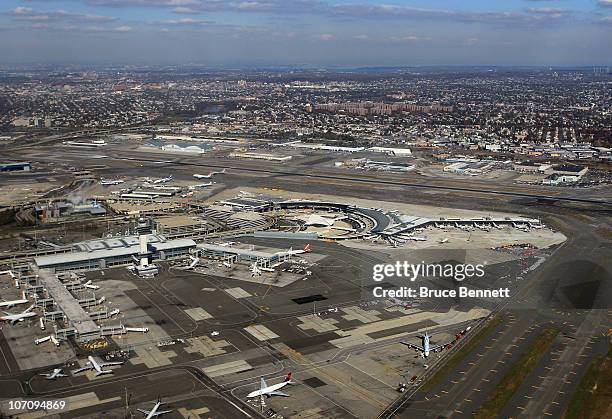 An aerial view of the Pittsburgh International airport photographed on November 9, 2010 in Pittsburgh, Pennsylvania.