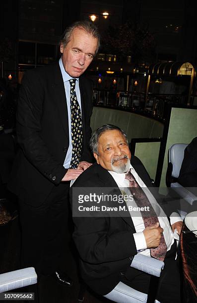 Martin Amis and V.S. Naipaul attend the Liberatum dinner hosted by Ella Krasner in honour of Sir V.S. Naipaul at The Landau in The Langham Hotel on...