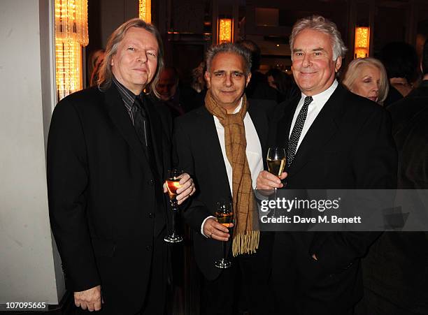 Christopher Hampton, Hanif Kureishi and Sir Richard Eyre attend the Liberatum dinner hosted by Ella Krasner in honour of Sir V.S. Naipaul at The...