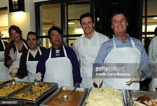 Actress Margaret Colin actor Mario Cantone, Ray Halbritter, Christopher Cuomo and Regional Sales Director NYC, Mike Brzostowski serve food at HELP...