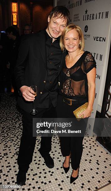 William Orbit and Mariella Frostrup attend the Liberatum dinner hosted by Ella Krasner in honour of Sir V.S. Naipaul at The Landau in The Langham...