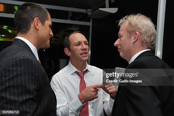 Pierre Spies, Brendan Venter and Edward Griffiths during the Blood Brothers End of Year Black Tie function at Lords Cricket Ground on November 23,...