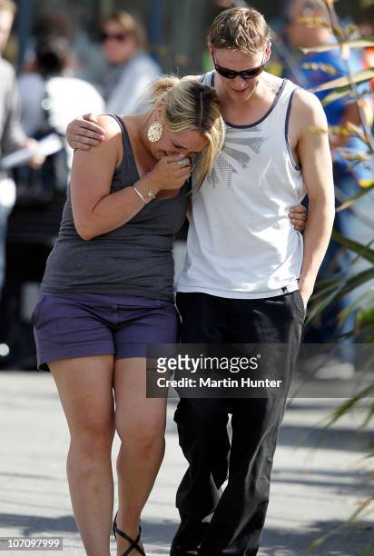 Grieving family members show their emotion after being told that a second explosion occured in the Pike River Coal Mine on November 24, 2010 in...