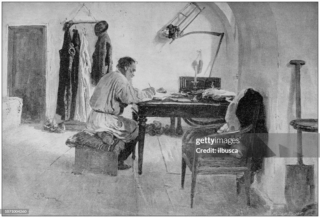 Antique painting illustration: Leo Tolstoy