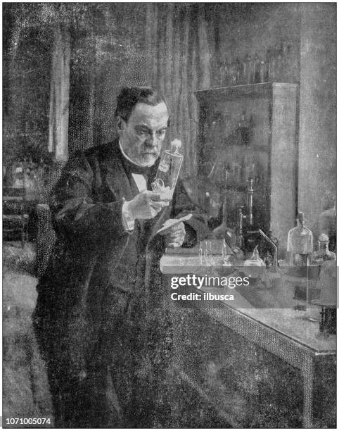 antikes foto: louis pasteur in seinem labor - 20th century history stock-grafiken, -clipart, -cartoons und -symbole