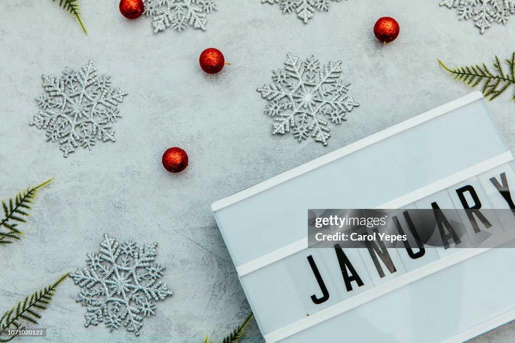 January lighbox in white background