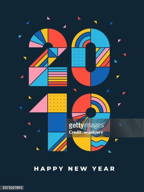 2019 frohes neues geometrische typografie - new year new you 2019 stock-grafiken, -clipart, -cartoons und -symbole