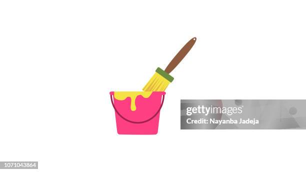 paint bucket and brushes icon - metal bucket stock illustrations