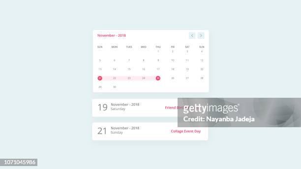 ilustraciones, imágenes clip art, dibujos animados e iconos de stock de diseño de interfaz de usuario de eventos de calendario - graphical user interface