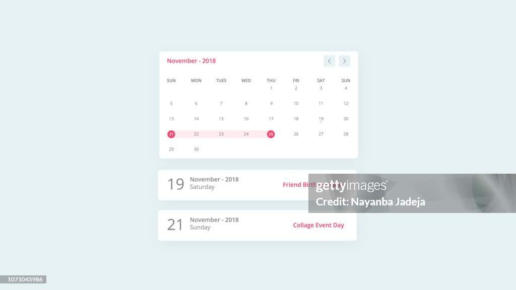 Design de interface do usuário de eventos de calendário