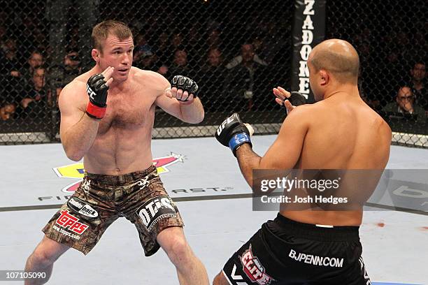 Penn fights against Matt Hughes during their Welterweight bout part of UFC 123 at the Palace of Auburn Hills on November 20, 2010 in Auburn Hills,...