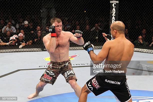 Penn fights against Matt Hughes during their Welterweight bout part of UFC 123 at the Palace of Auburn Hills on November 20, 2010 in Auburn Hills,...
