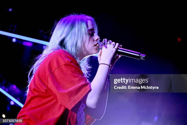 Billie Eilish performs on stage during KROQ Absolut Almost Acoustic Christmas at The Forum on December 9, 2018 in Inglewood, California.