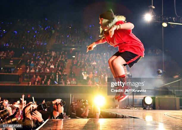 Billie Eilish performs onstage during KROQ Absolut Almost Acoustic Christmas 2018 at The Forum on December 9, 2018 in Inglewood, California.