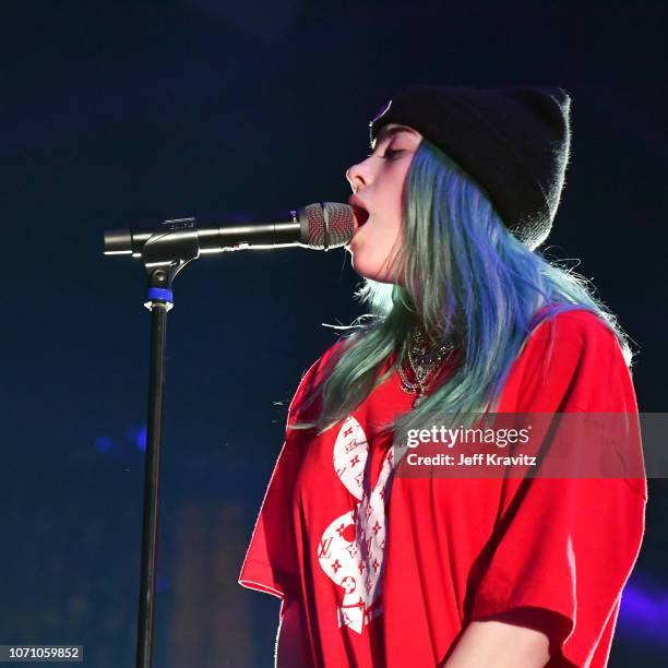 Billie Eilish performs onstage during KROQ Absolut Almost Acoustic Christmas 2018 at The Forum on December 9, 2018 in Inglewood, California.