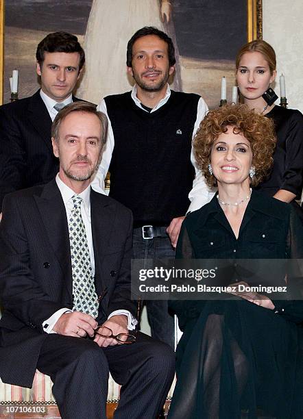 The cast of the 'La Duquesa' TV film pose for photos Carlos Hipolito, Adriana Ozores, Diego Martin, Director Salvador Calvo and Natalia Sanchez at...