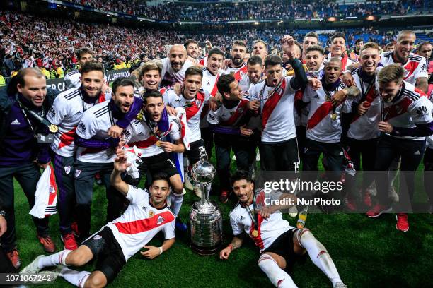River Plate players celebrating the victory 3-1 against Boca Junior during the CONMEBOL Copa Libertadores second leg final between River Plate...