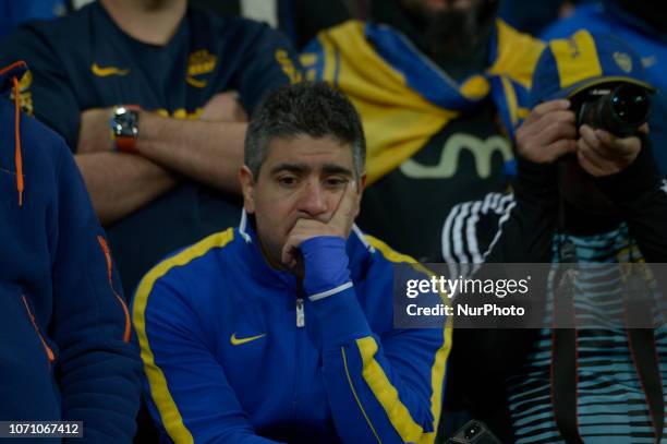 Fan of Boca Juniors with a sad face after Boca Juniors lost the final of the final of the Copa Libertadores at Santiago Bernabeu on December 9, 2018...