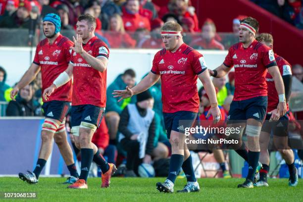 Tadhg Beirne, Peter O'Mahony , John Ryan and Billy Holland of Munster during the Heineken Champions Cup Round 3 match between Munster Rugby and...