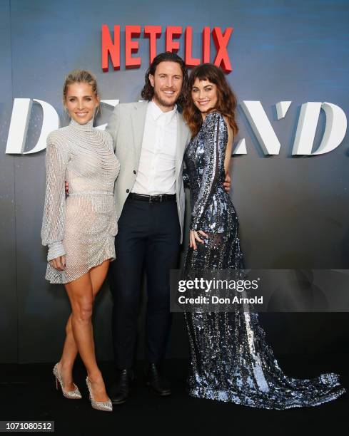 Elsa Pataky, Aaron Jakubenko and Charlotte Best attend the premiere of the first Australian Netflix original series Tidelands on December 10, 2018 in...