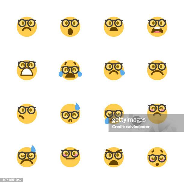 cute colorful emoticons set - sweating face stock illustrations