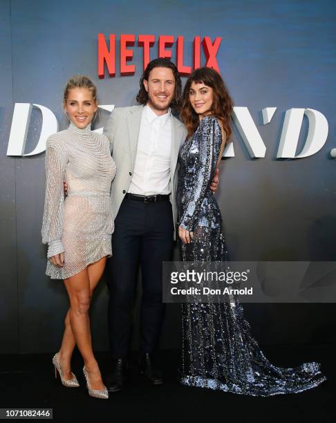Elsa Pataky, Aaron Jakubenko and Charlotte Best attend the premiere of the first Australian Netflix original series Tidelands on December 10, 2018 in...