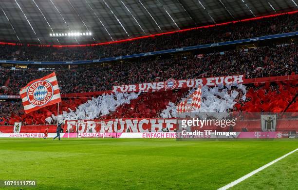 Supporters of Bayern Muenchen shows a Choreo during the Bundesliga match between FC Bayern Muenchen and 1. FC Nuernberg at Allianz Arena on December...