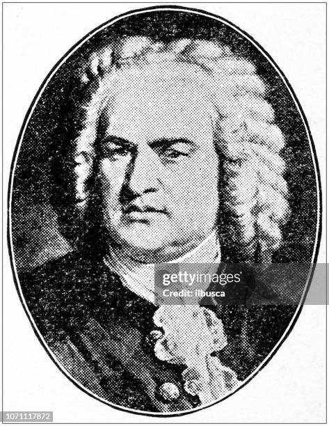 antique portraits of important people - composers: johann sebastian bach - johann sebastian bach stock illustrations