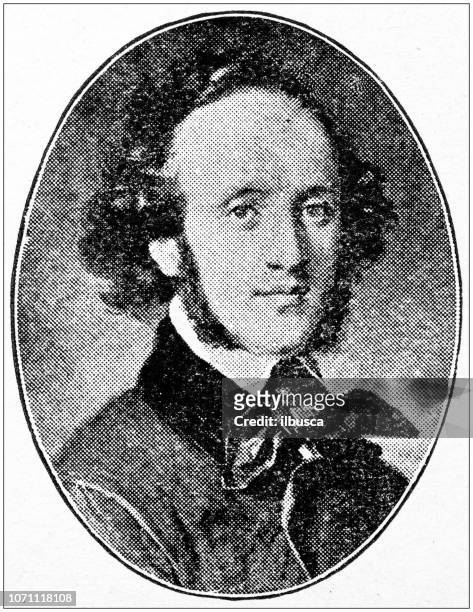 antique portraits of important people - composers: felix mendelssohn - felix mendelssohn composer stock illustrations
