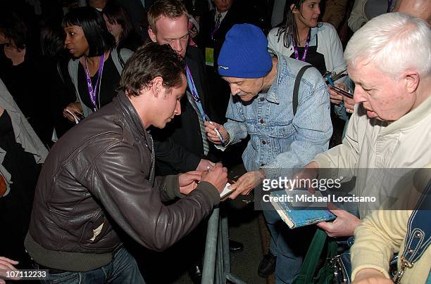 Actor Kelly Blatz signs autographs for fans at the premiere of "From Within" at the AMC Theatre during the 2008 Tribeca Film Festival in New York...