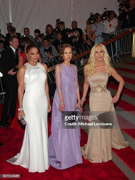 Singer Janet Jackson, Allegra Versace and designer Donatella Versace attend the Metropolitan Museum of Art Costume Institute Gala "Superheroes:...