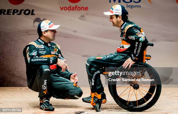 Isidre Esteve and Txema Villalobos attend a press conference presenting the Dakar 2019 Repsol Rally Team on December 10, 2018 in Madrid, Spain.