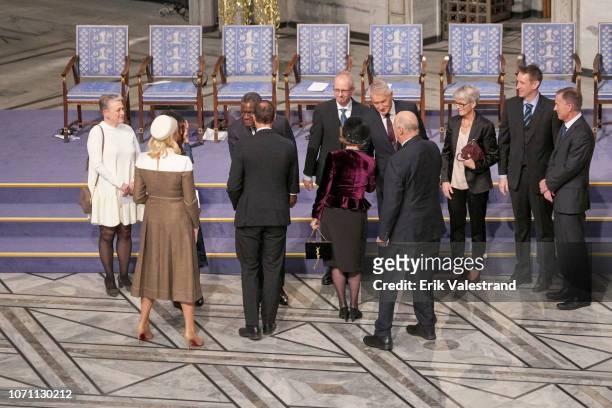 The Royal Family congratulates the Nobel Peace Prize laureates Yazidi activist Nadia Murad and Congolese doctor Denis Mukwege on stage during the...