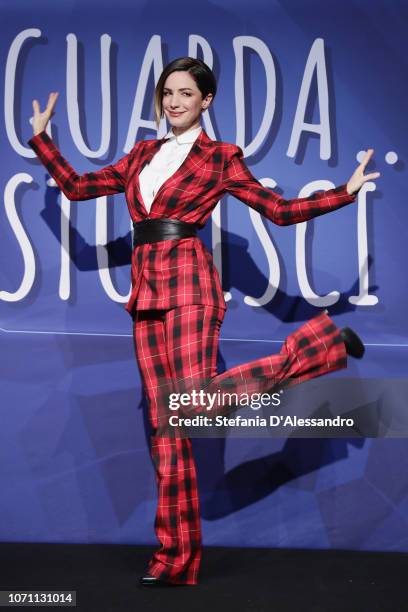 Andrea Delogu attends Guarda Stupisci TV Show Photocall In Milan on December 10, 2018 in Milan, Italy.