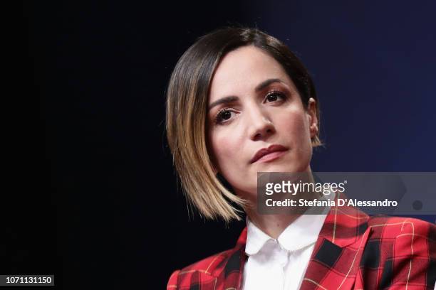 Andrea Delogu attends Guarda Stupisci TV Show Photocall In Milan on December 10, 2018 in Milan, Italy.