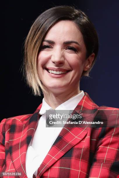Andrea Delogu attends Guarda Stupisci TV Show Photocall In Milan on December 10, 2018 in Milan, Italy.