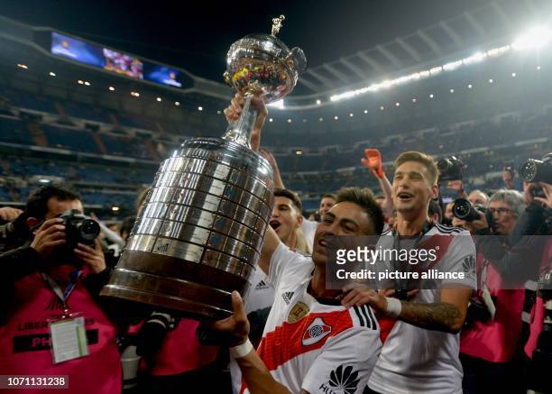 January 2018, Spain, Madrid: Football: Copa Libertadores, Final, River Plate - Boca Juniors in the Santiago Bernabeu stadium. Gonzalo Martinez from...