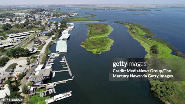The Frank's Tract State Recreation Area from this drone view near Russo's Marina in Bethel Island, Calif., on Thursday, Aug. 16, 2018.