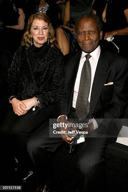 Sidney Poitier and wife Joanna Shimkus during Giorgio Armani Prive in L.A. - Front Row at Green Acres in Los Angeles, California, United States.