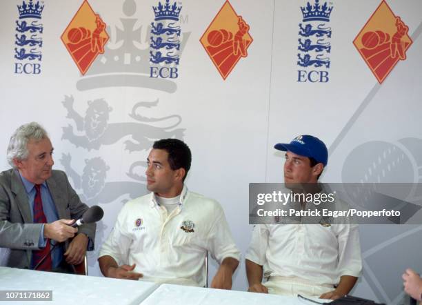 Surrey captain Adam Hollioake and brother Ben Hollioake talk to the media after the Benson and Hedges Cup Final between Kent and Surrey at Lord's...